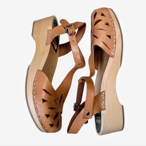 Swedish Hasbeens Toffel Mary Jane Clog Sandals Tan Brown Leather EU 38 US 7.5
